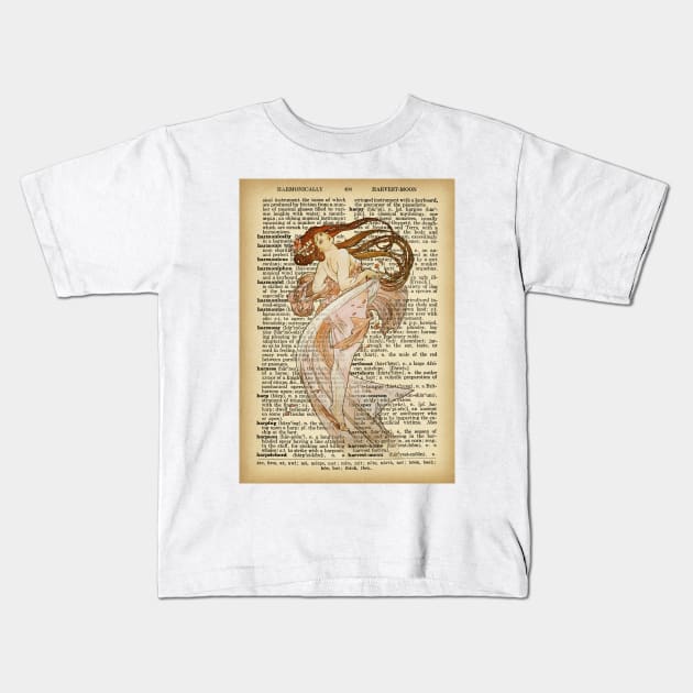 "Dancing" in book page - Mucha Kids T-Shirt by ritta1310